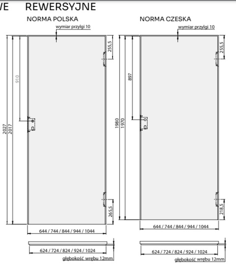 Szare drzwi do łazienki z ościeżnicą - 60, 70, 80, 90 cm - Impol